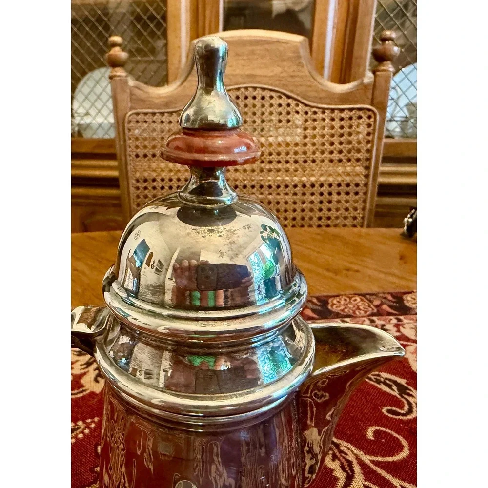 Silver Plate Chocolate Pot Turned Wood Side Handle; Retro Tableware